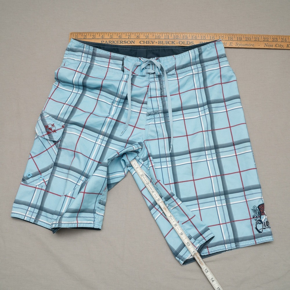 Vintage 90s Y2k Quicksilver Board Shorts‎ Plaid Blue Baggy Size M/L - Picture 2 of 11
